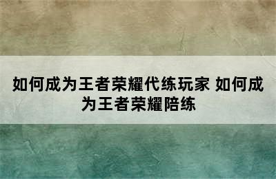 如何成为王者荣耀代练玩家 如何成为王者荣耀陪练